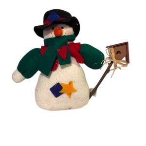 Festive Snowman Plush with Birdhouse